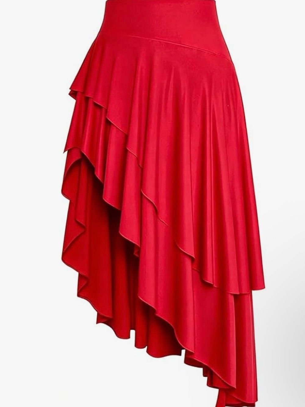 Red  Ruffled Asymmetrical Skirt. - Picture 2 of 10